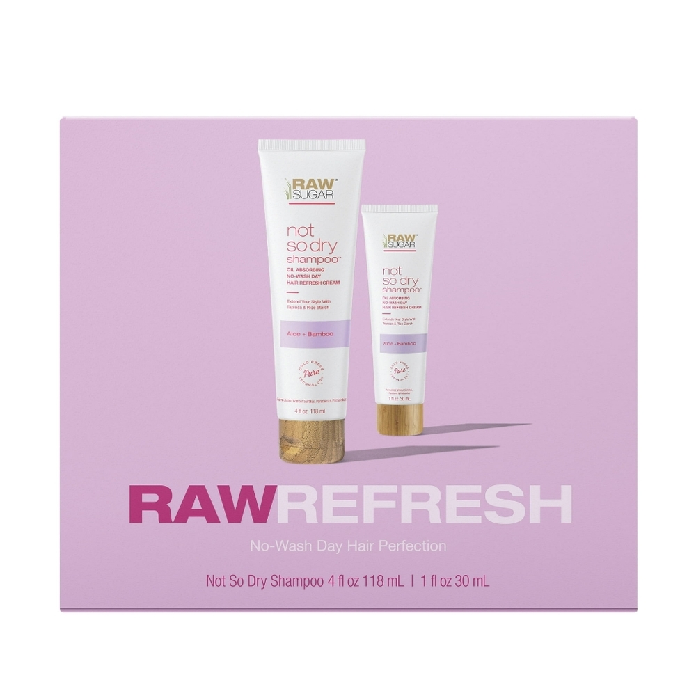 NEW Raw Sugar Raw Refresh Not So Dry Shampoo 2 Piece Set Full Size & Travel Size